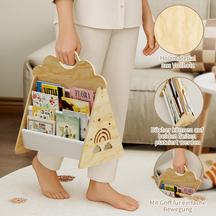 Kinder Bücherregal Holz, Montessori Bücherregal Kinder, Bücherkiste Kinder für Leseecke, Babyzimmer,