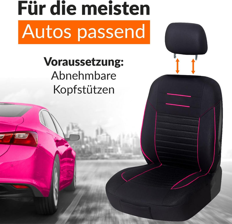 Upgrade4cars Auto-Sitzbezüge Vordersitze Schwarz Pink | Auto-Schonbezüge Set Vorne für Fahrersitz &