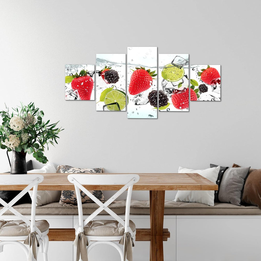 Runa Art Wandbilder Küche Obst 5 Teilig Bild auf Vlies Leinwand Deko Esszimmer Küchenbilder Lebensmi