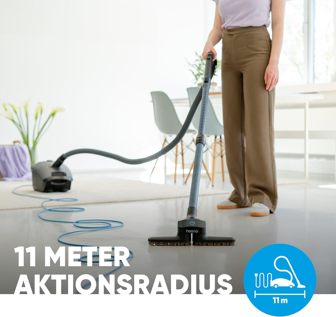 hoogo B3+ anthrazit mit Flipflop Bodendüse | Staubsauger mit Beutel | Starke 850 W Saugleistung | HE