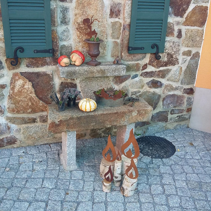 ARTTEC Flamme Kerze (Edelrostdeko) (5er Set) - hochwertige Gartendeko aus Metall - Edelrost Deko für