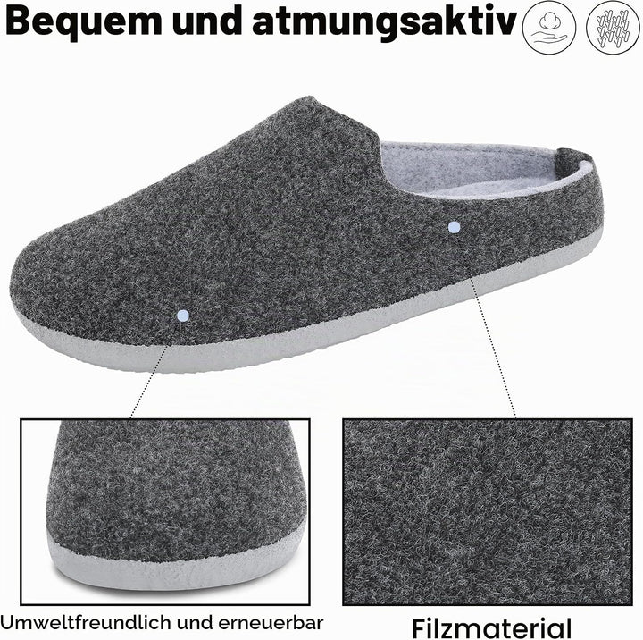 Mishansha Filz Hausschuhe Winter Bequem Filzpantoffeln für Damen Herren Gr.36-48 38 EU Schwarz, 38 E