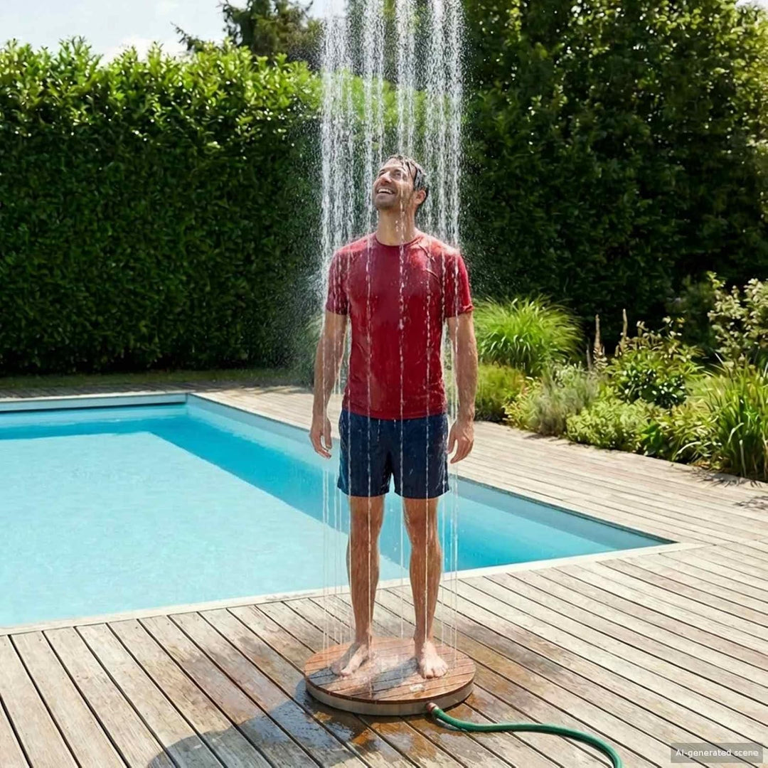 vidaXL Garten Boden Dusche WPC und Edelstahl 201 Braun, mit Fusstaster, 4 m Wasserhöheneinstellung,