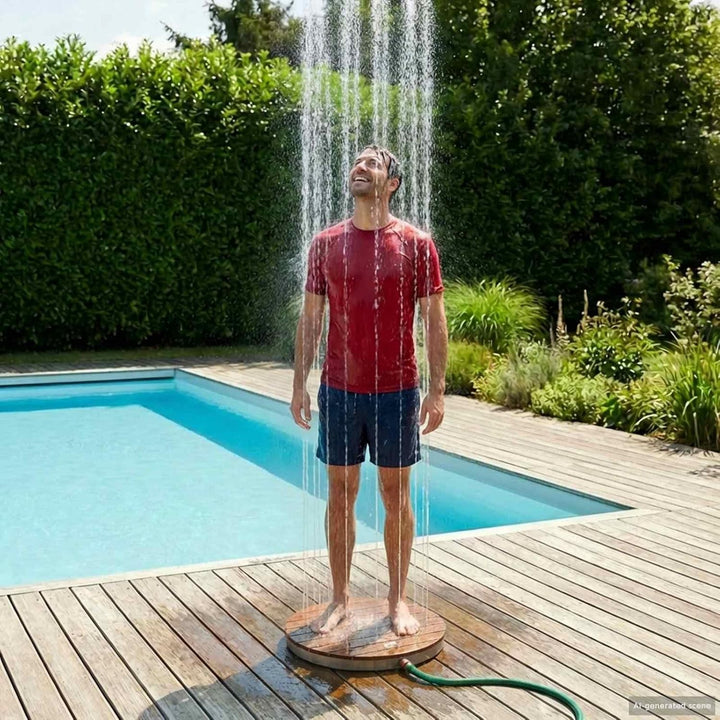 vidaXL Garten Boden Dusche WPC und Edelstahl 201 Braun, mit Fusstaster, 4 m Wasserhöheneinstellung,