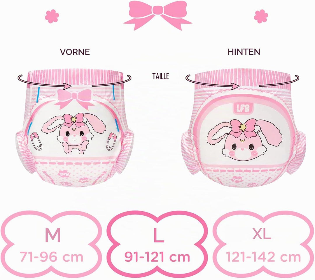 LittleForBig 5500-5800 ml Erwachsenen Gedruckten Windeln 10 Stück - Baby Usagi (XL) XL Rosa, XL Rosa