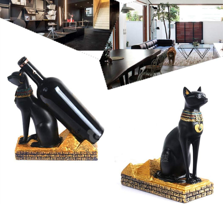 Fantasee Weinregalhalter, altägyptische Gottheit, Bastet, Weinflaschenständer, hochwertiges Harzmate