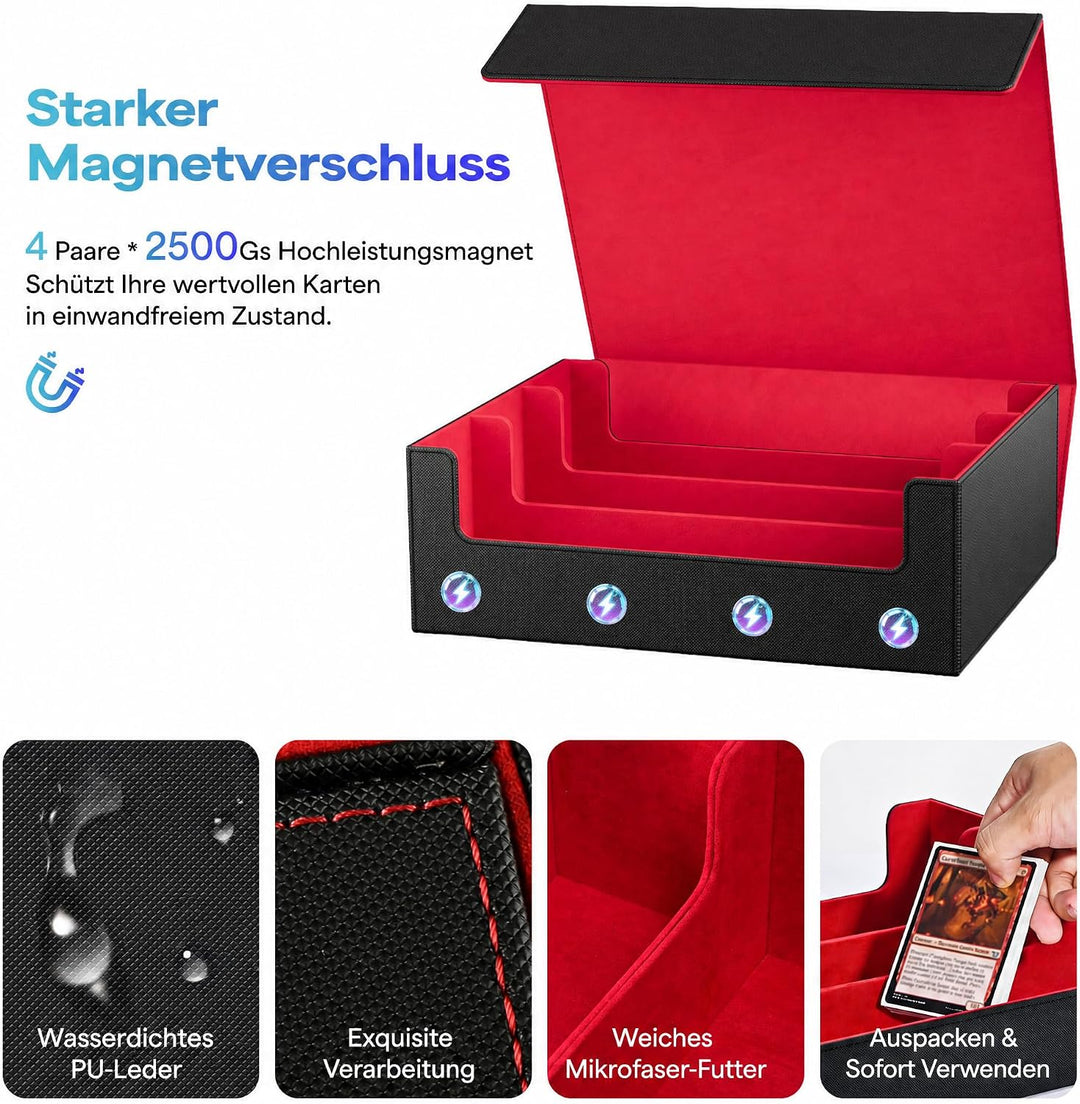 Sammelkarten-Aufbewahrungsboxen für 1800+ Karten, Premium Magnetic Deck Boxen, Leather Deck Case mit