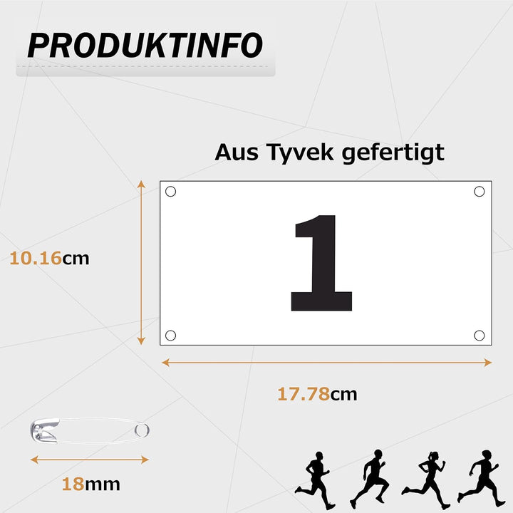 Azarxis Startnummern mit Sicherheitsnadeln für Sportveranstaltungen, Wasserdicht und Reissfest Numme