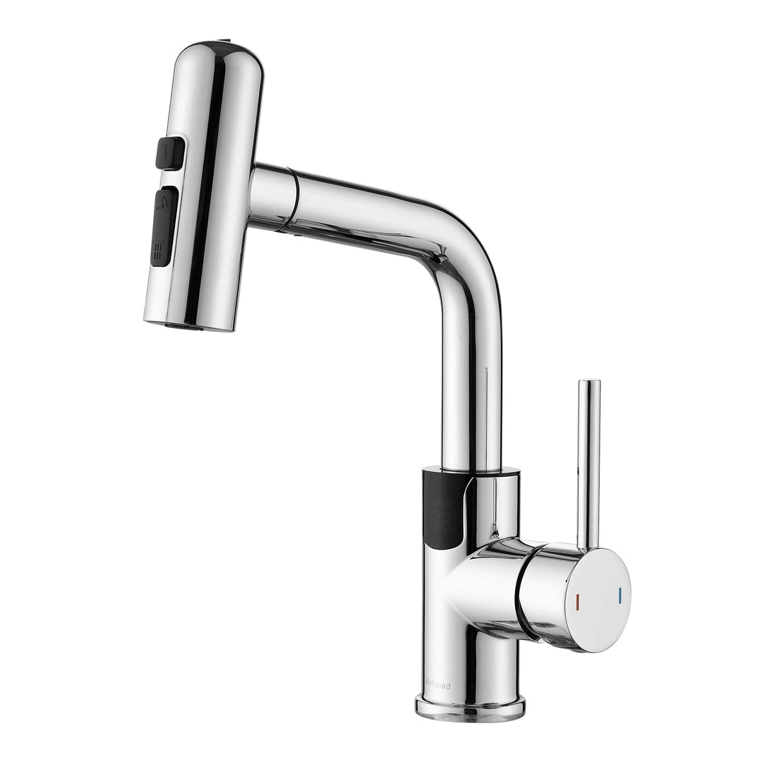 Wasserhahn Bad Mynaiad mit LED-Temperaturanzeige Badarmatur, Brause Ausziehbar, Badarmatur 360° Schw