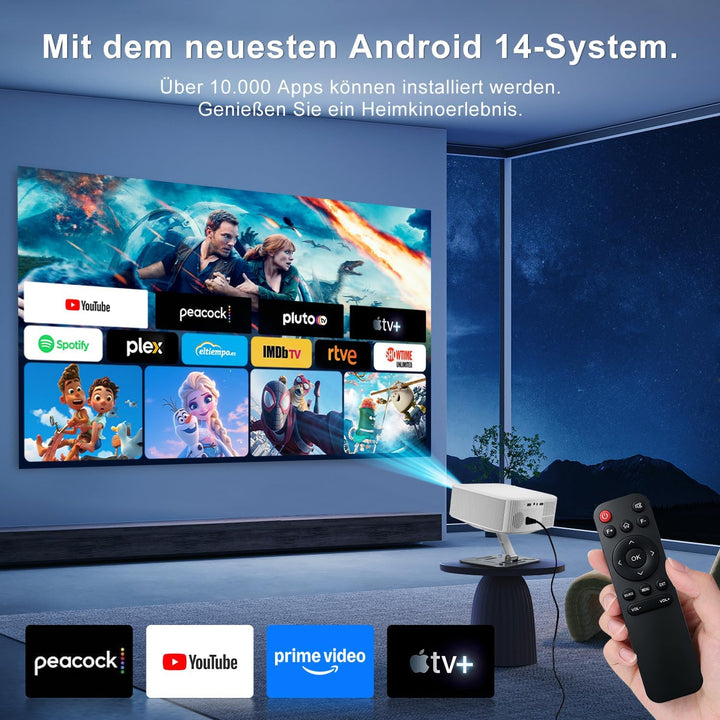 Salange Beamer Unterstützt 4K [Native 1080P |Integrierte App| Android 14], Smart Beamer mit WiFi6 un