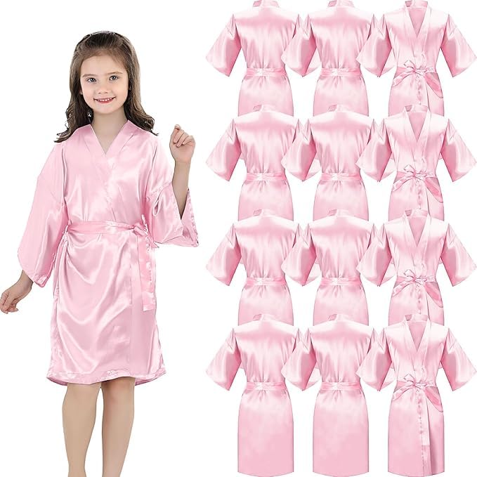 12 Stück Mädchen Seidige Roben Kimono Geburtstag Kinder Spa Party Hochzeit Braut Party Blume Mädchen
