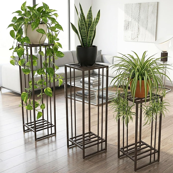 Metall Blumenständer 3er Set Schwarz – Pflanzenständer Metall rechteckig 55 - 75 - 95 cm – Moderner