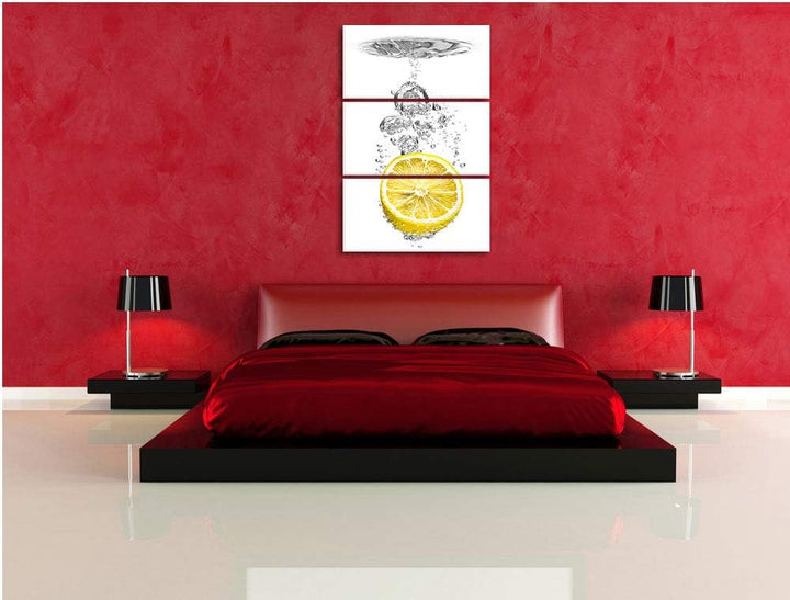 ins Wasser gefallene Zitrone schwarz/weiss 3-Teiler Leinwandbild 120x80 Bild auf Leinwand, XXL riesi