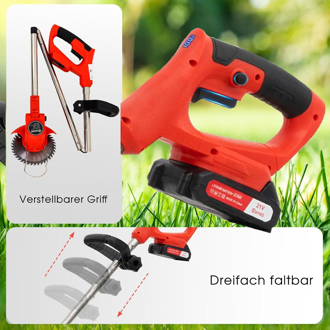 OUTIGO Akku-Rasentrimmer, batteriebetriebener Rasentrimmer mit 21 V, elektrischer Rasentrimmer ohne