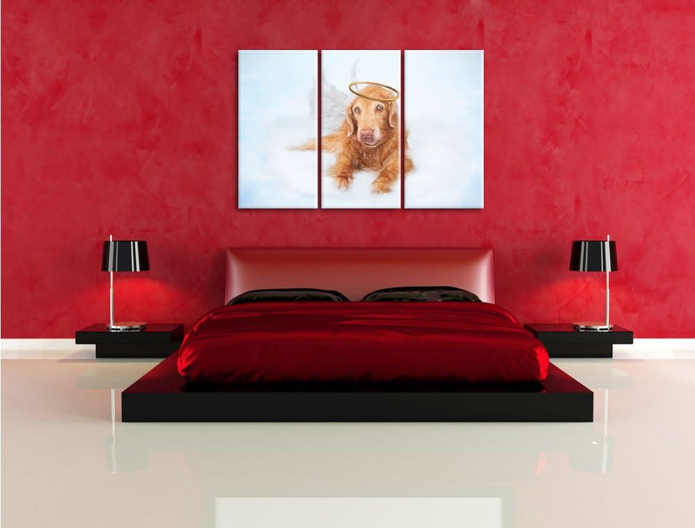 Pixxprint Hundeengel im Himmel / 3-Teilig/Gesamtmass 120cm Leinwandbild bespannt auf Holzrahmen/Wand