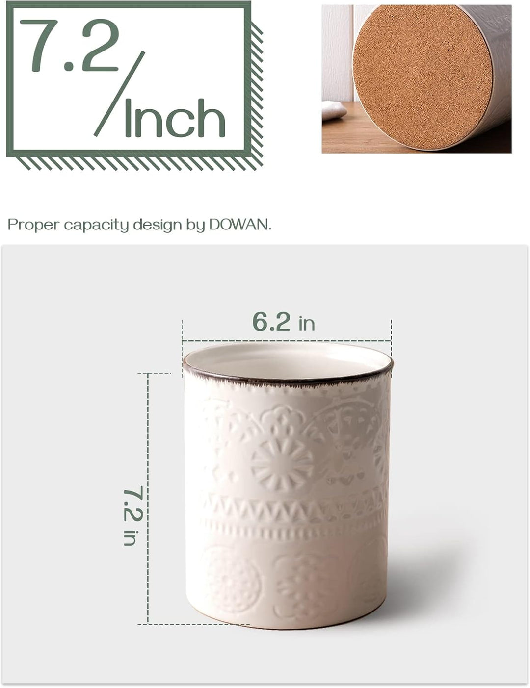 DOWAN Utensilienhalter Küche, 18,3 x 15,7cm Gross Küchenutensilienhalter, Romantische Relievo Kerami