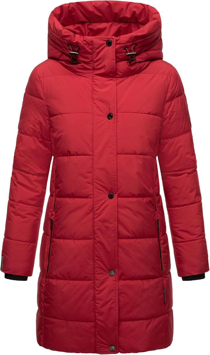 MARIKOO Damen Wintermantel Warmer Steppmantel lang mit Kapuze und hohem Kragen Karumikoo XVI XS-3XL