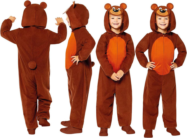 amscan 9908806 9908806-Kinder Einteiler Bär Motiv Druck 3-4 Jahre, Tierdruck, Braun, 3-4 Jahre