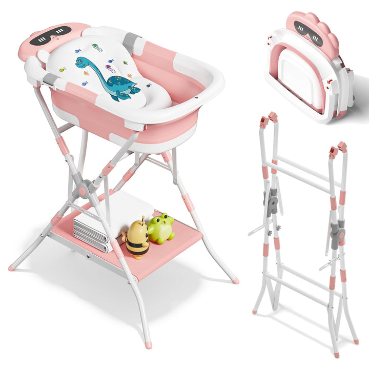 COOSEYA 3 in 1 Faltbare Babybadewanne mit Ständer, Babybadewanne für Neugeborene bis Kleinkind mit U