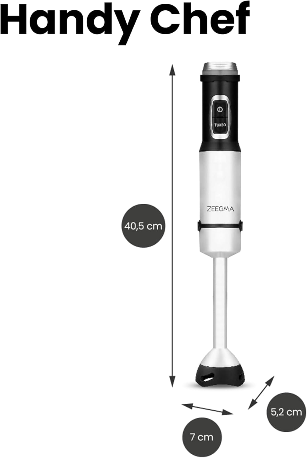 ZEEGMA Handy Chef Stabmixer 5in1 multifunktional 1500W, Düsensatz: Pürierstab, Mixer, Quirl, Rührhak
