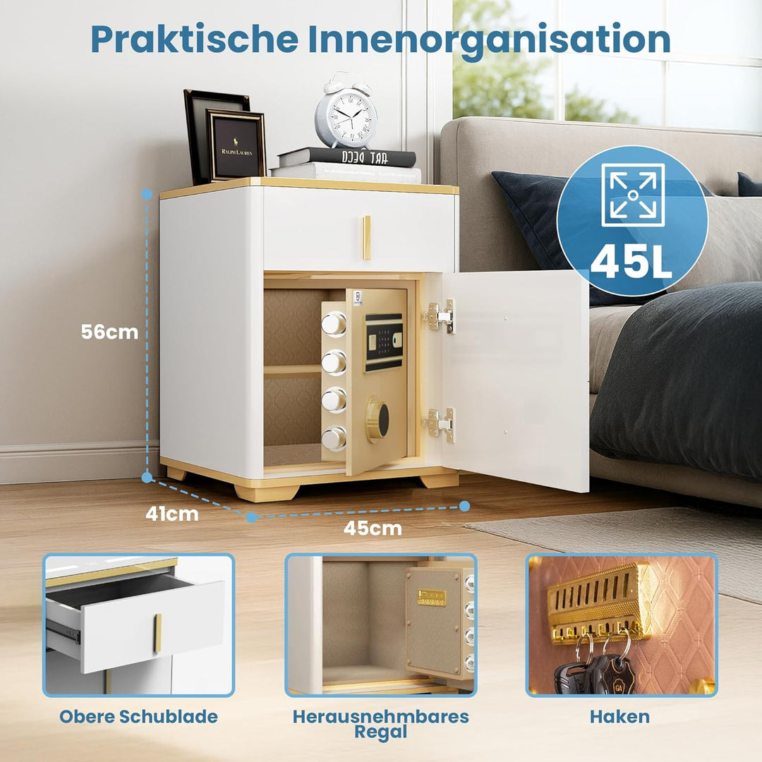 EXTRALINK Elektronischer Tresor für Zuhause mit Fingerabdruck, Induktivem Laden - Möbeltresor mit Al
