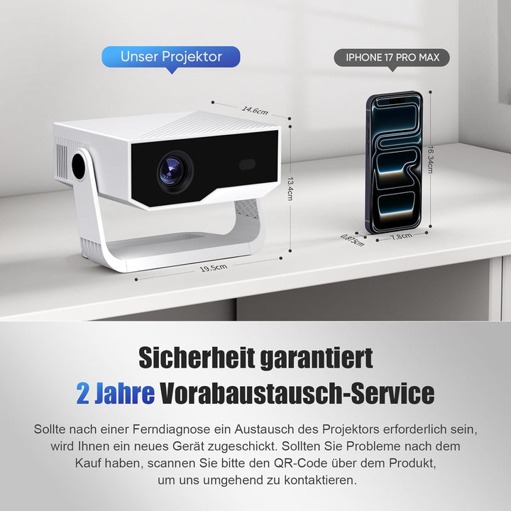 ZDK 2026 Upgrade Mini Beamer Integrierte Apps, Android 14, unterstützt 4K 1080P, Trapezkorrektur, WL