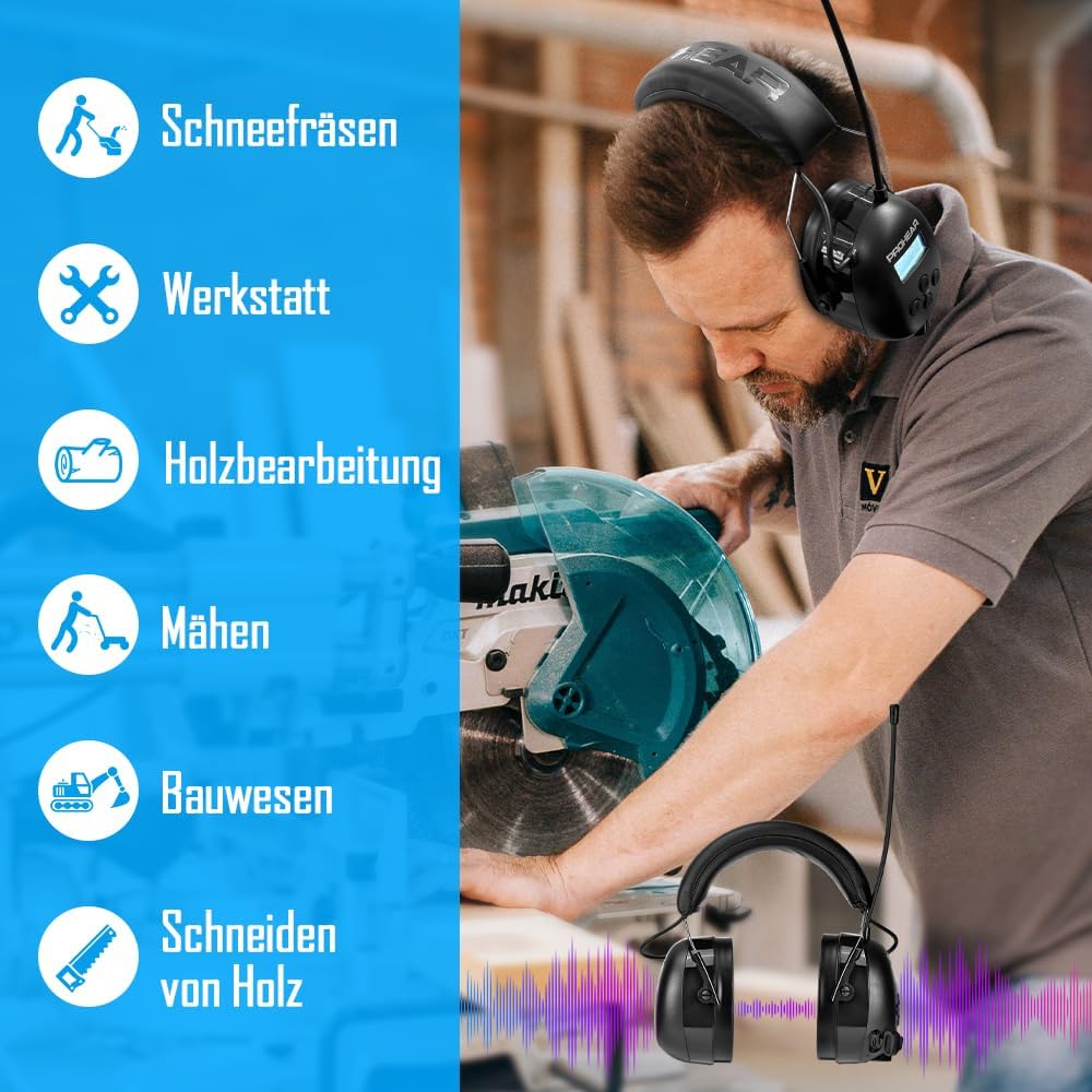 PROHEAR 033A (Upgraded) Gehörschutz mit Radio DAB +/Bluetooth/FM, Kopfhörer mit Radio mit Eingebaute