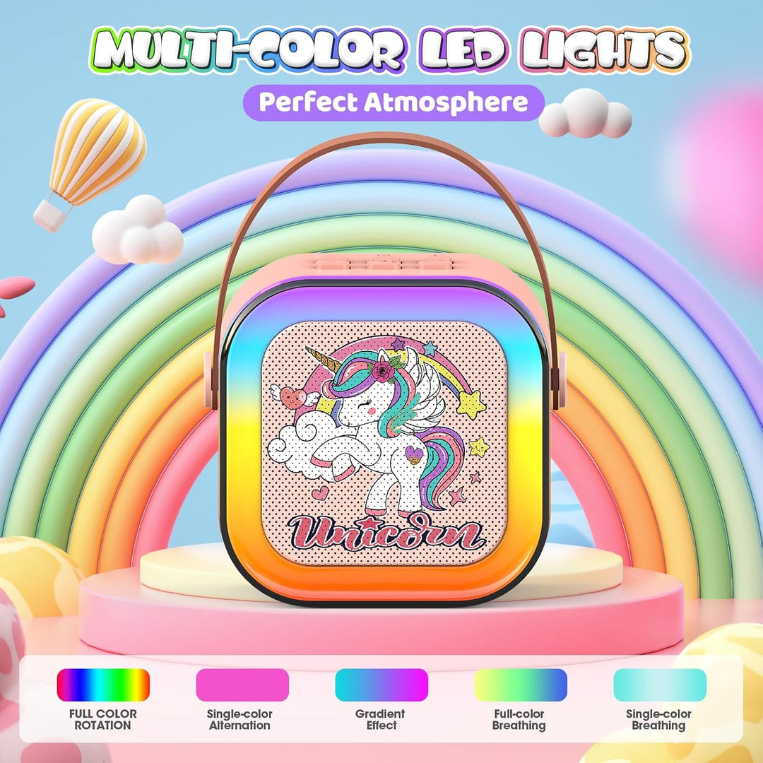 Dislocati Karaoke Maschine mit 2 Bluetooth Karaoke Mikrofon, Einhorn Geschenk Spielzeug für Mädchen
