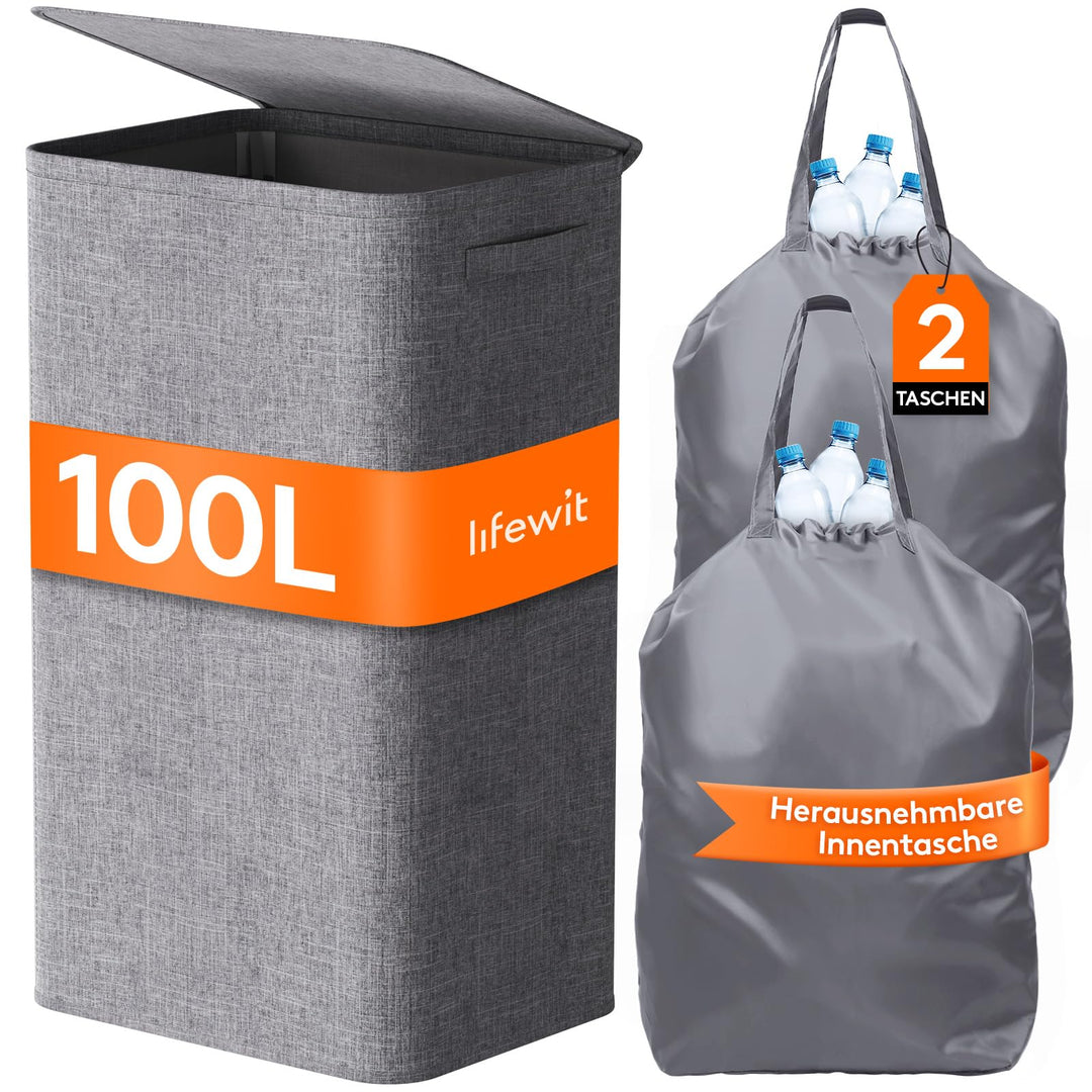 Lifewit 100L Pfandflaschen Sammelbehälter mit Deckel, Gross Pfandflaschen Aufbewahrung, Behälter Lee