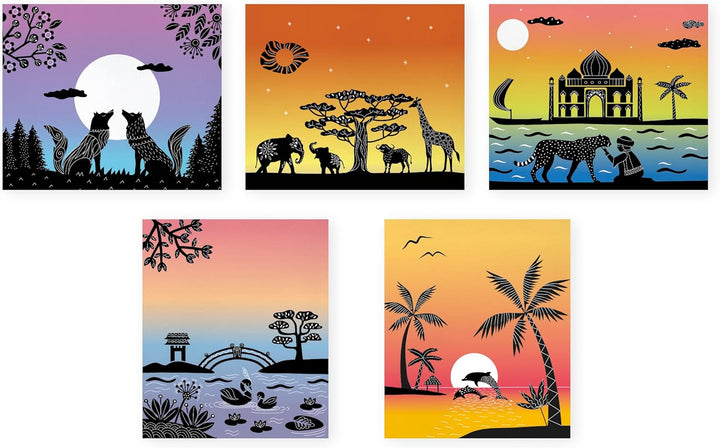Janod - Sunset Lover - I Love Creativity - 5 Bilder zum Erstellen - Aquarell- und Schablonenmalerei