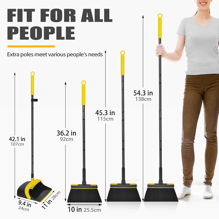 JEHONN Besen und Kehrschaufel Set mit Langem Stiel 138 cm, 180 Grad Drehbar Camping Kehrbesen Innen
