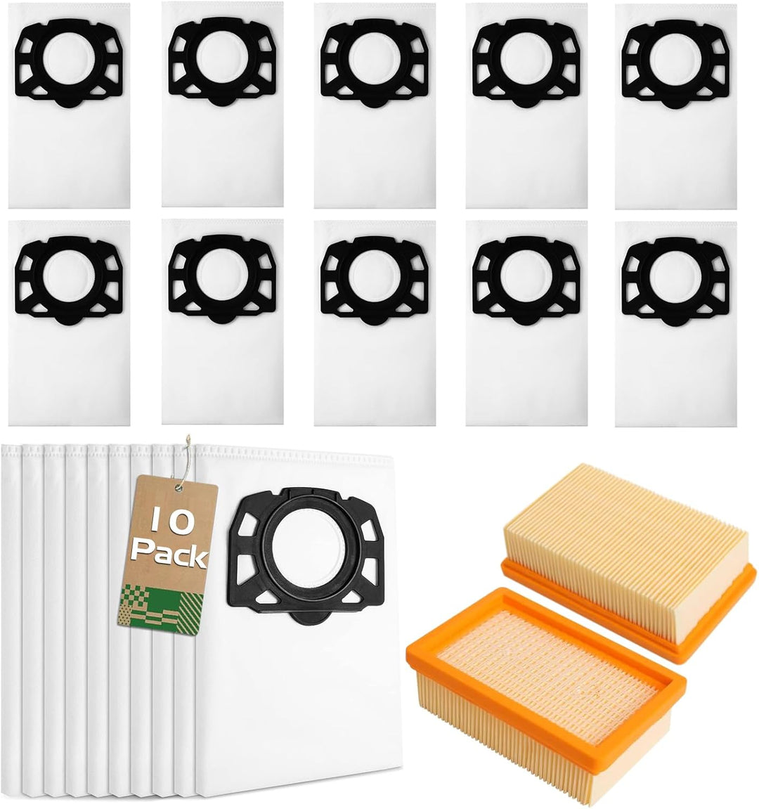 Ruucy 10 Staubsaugerbeutel für Kärcher WD5 WD4 WD6 MV4 MV5 MV6, Schmutzfangsack und Flachfaltenfilte