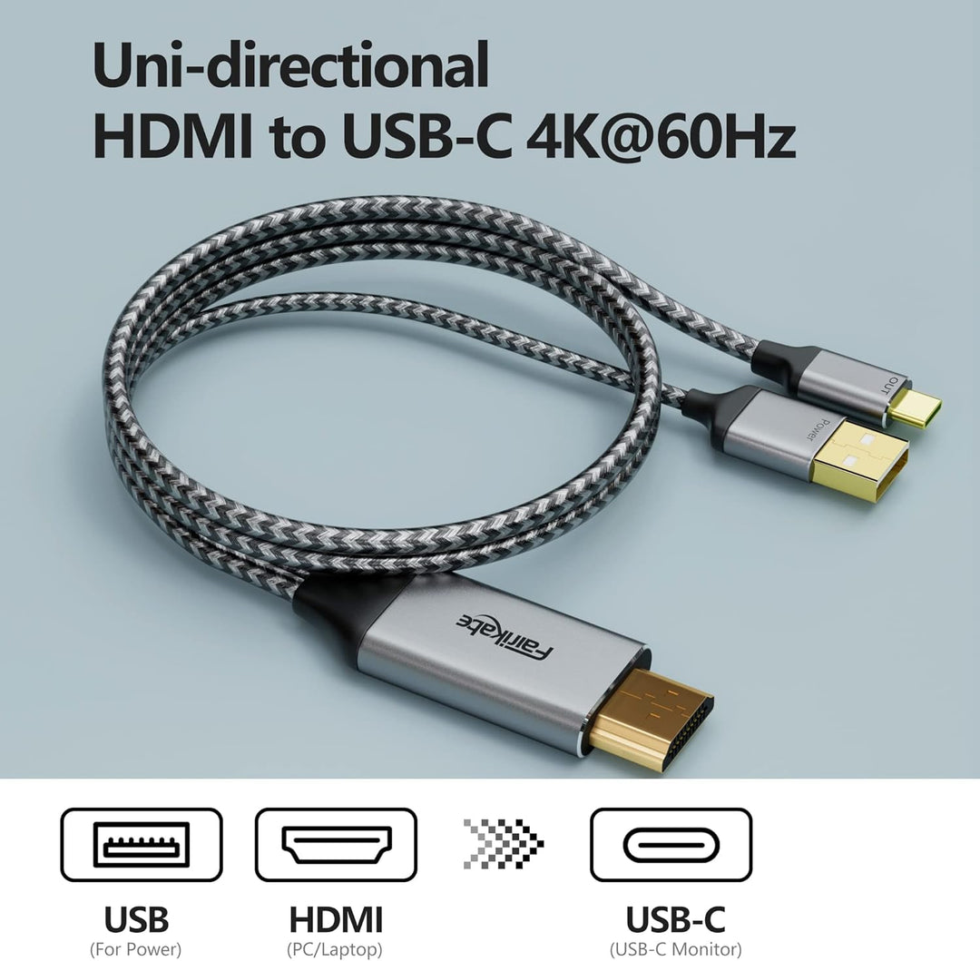 fairikabe HDMI auf USB C Kabel 4K @ 60Hz, HDMI auf USB Typ C Adapterkabel 2,0m mit USB Stromkabel, k