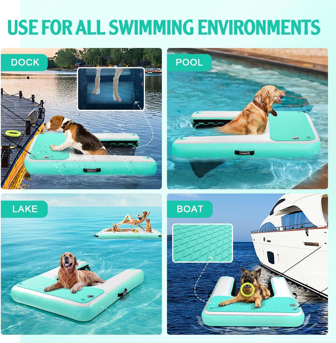 FBSPORT Hunderampe Aufblasbare Hunde Wasserrampe, Hundeboot Rampe Schwimmende Dock Leiter für Pool,