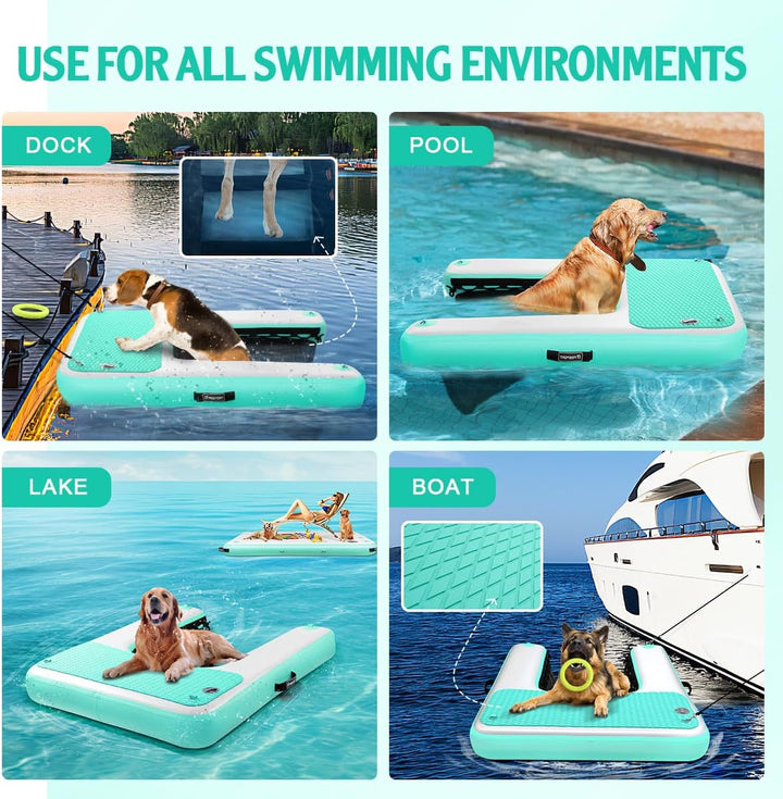 FBSPORT Hunderampe Aufblasbare Hunde Wasserrampe, Hundeboot Rampe Schwimmende Dock Leiter für Pool,