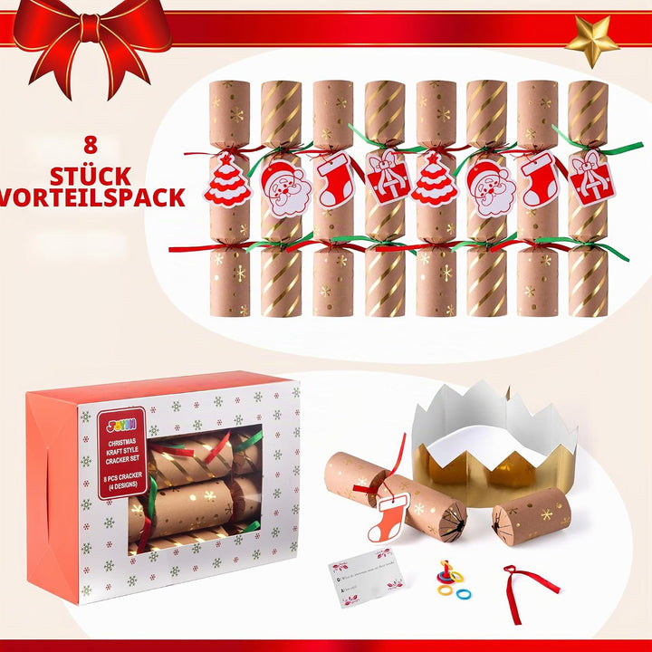 JOYIN 8 Stück 25,4 cm Knallbonbons für Weihnachten mit klassischem Design, mit Partyhut, Witz und kl