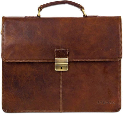 STILORD Vintage Aktentasche Herren Büro Business Schultertasche Laptoptasche mit Schloss gross echte