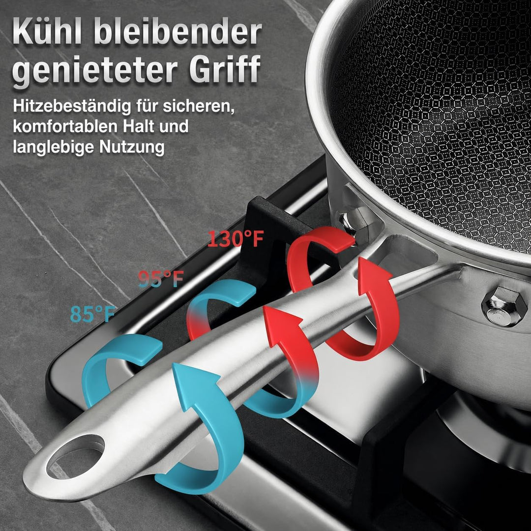 KOCH SYSTEME CS Edelstahl-Topfset 6-teilig mit Glasdeckel,18/20/26 cm, Edelstahl-Kochtopf-Set mit Hy