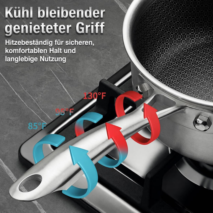 KOCH SYSTEME CS Edelstahl-Topfset 6-teilig mit Glasdeckel,18/20/26 cm, Edelstahl-Kochtopf-Set mit Hy