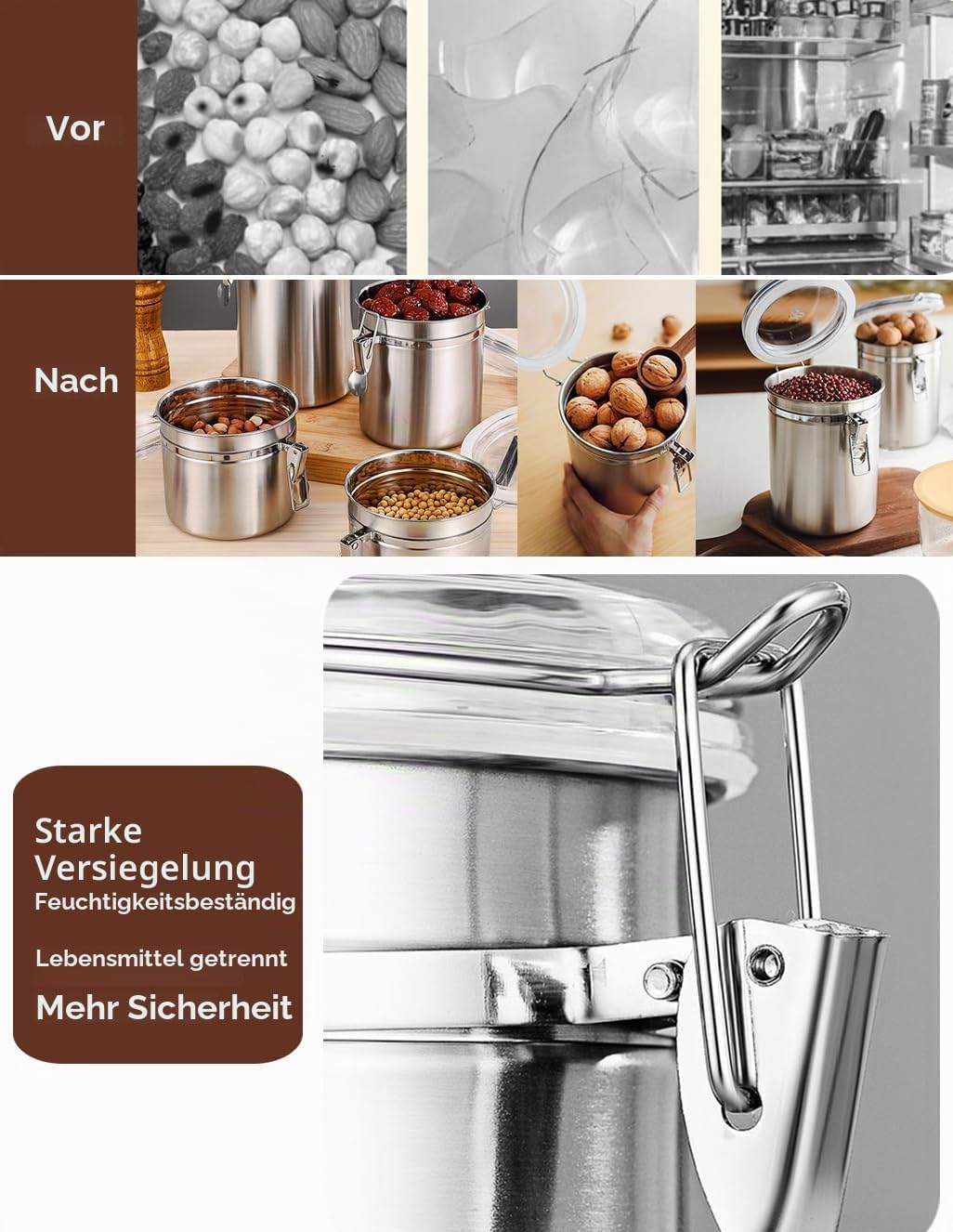 Kaffeedose Luftdicht mit Deckel Kaffeebohnen Behälter für Kaffeepulver Bohnen Tee Mehl Müsli Zucker,