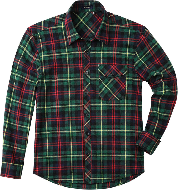 HISDERN Flanellhemd Herren Karierte Hemden Herren Langarm Button Down Baumwolle Holzfällerhemd Regul