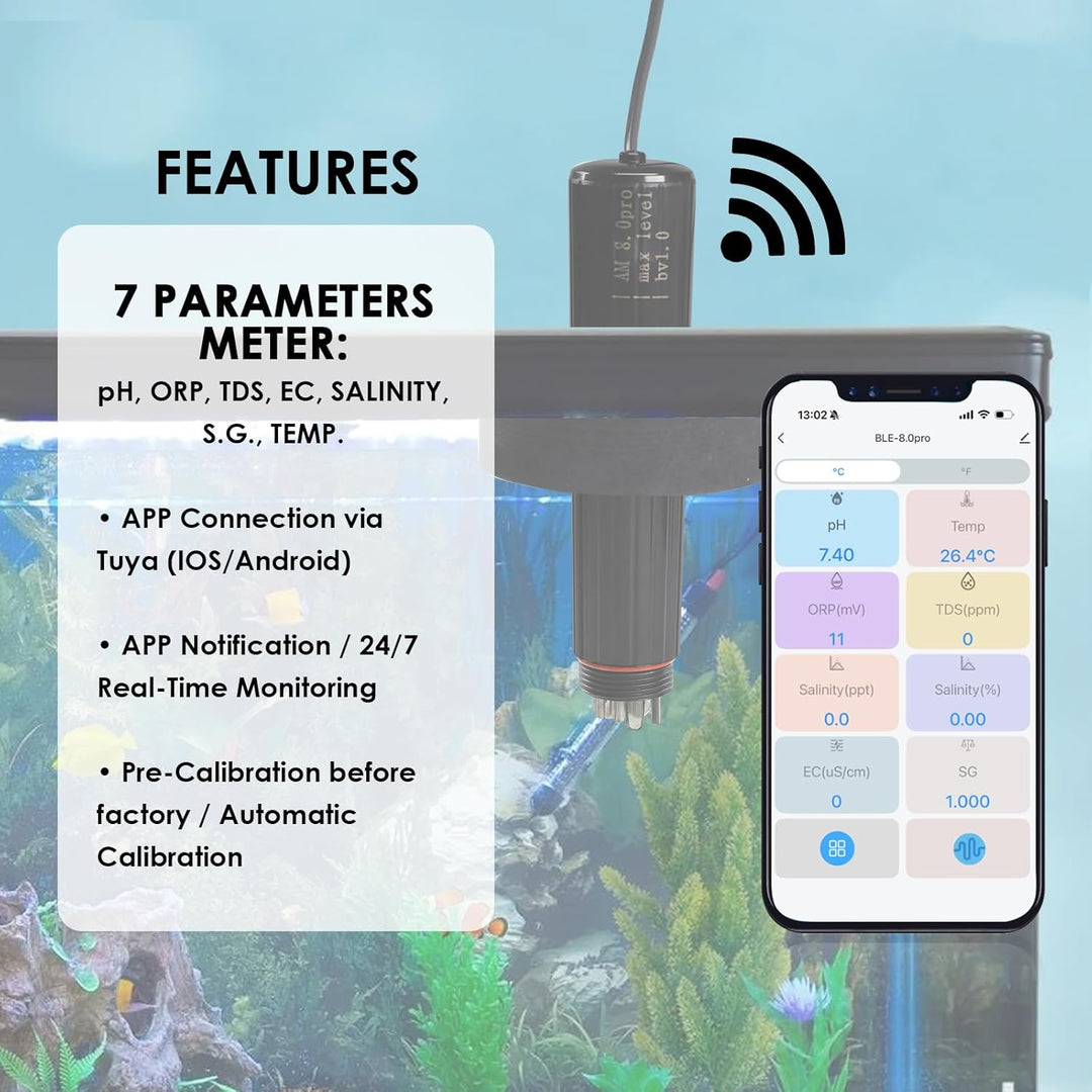 7-in-1 WiFi-Smart-Wasserqualitätssonde Echtzeit-Überwachung von pH-Wert | Temperatur | TDS | EC | Sa
