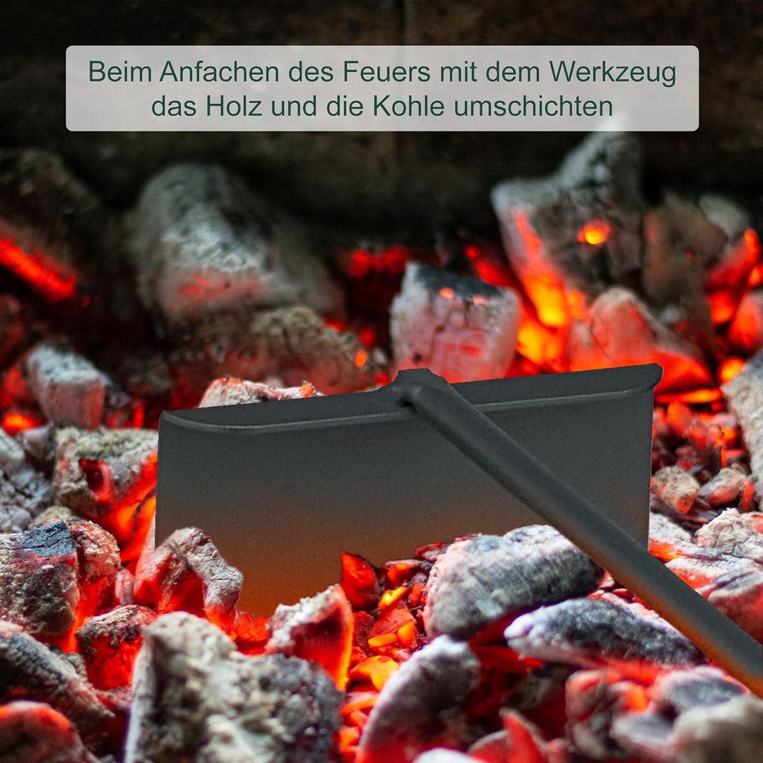 Relaxdays Aschekratzer, mit Holzgriff, Metall, 53 cm lang, für Grill, Feuerstelle & Ofen, Ascheschie