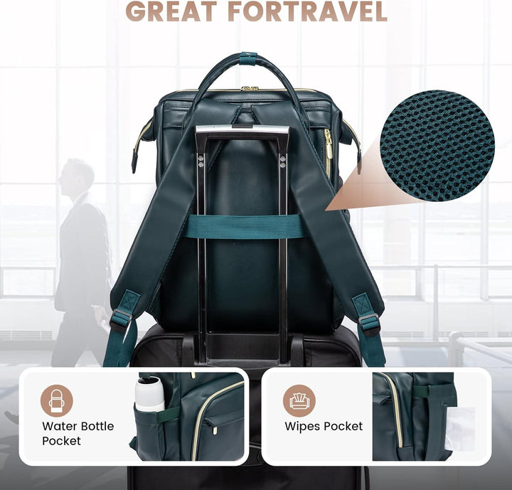 LOVEVOOK Rucksack Damen, Gross Wasserdicht 17 Zoll Laptoptasche Schulrucksack, PU Leder Schultasche