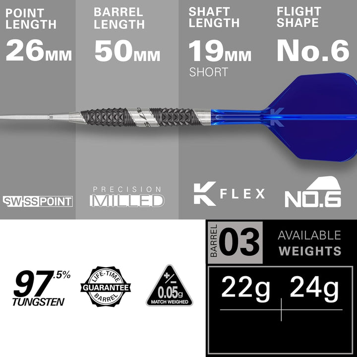 Target Darts 975 Ultra Marine 97.5% Wolfram Swiss Point Stahlspitze Dart Satz with K-Flex 24G Barrel