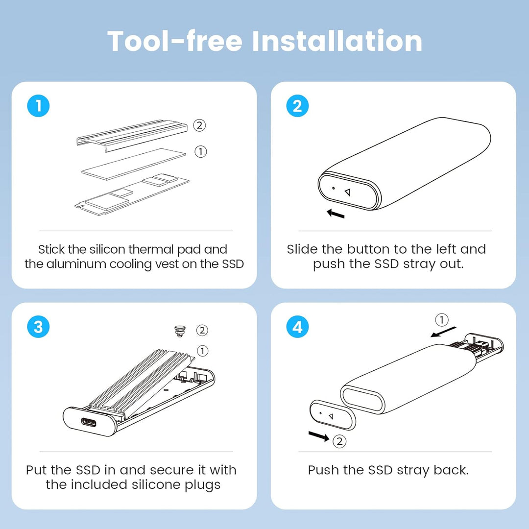 GiGimundo M.2 NVMe SSD Gehäuse 10Gbit/s, Werkzeuglos 3.2 Gen 2 M.2 Festplattengehäuse Aluminium für