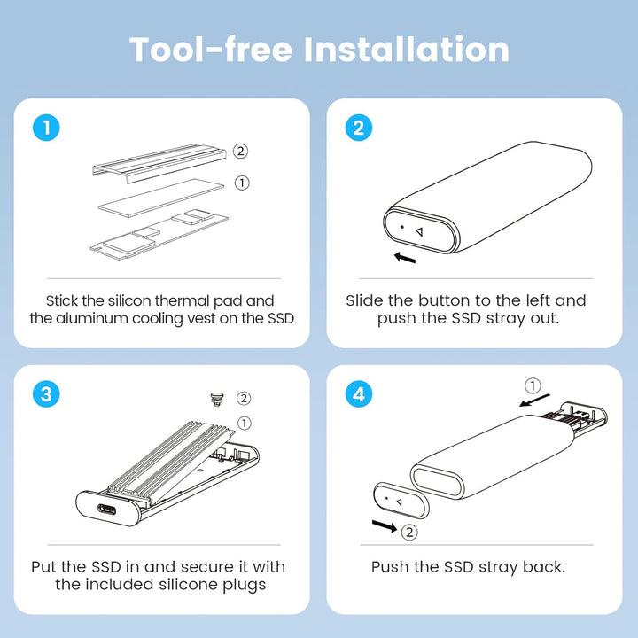 GiGimundo M.2 NVMe SSD Gehäuse 10Gbit/s, Werkzeuglos 3.2 Gen 2 M.2 Festplattengehäuse Aluminium für