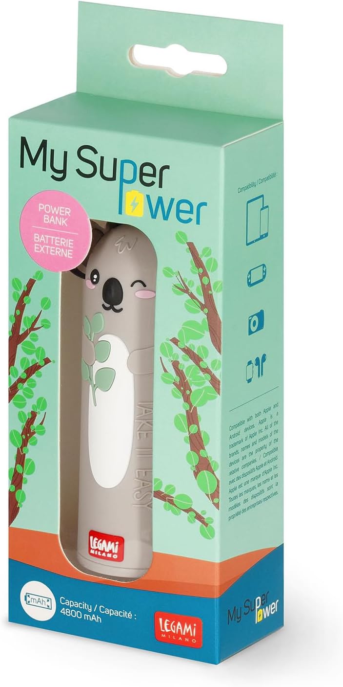 Legami - Tragbares Ladegerät - My Super Power, lädt 2 Geräte gleichzeitig, USB-Kabel Typ C im Liefer