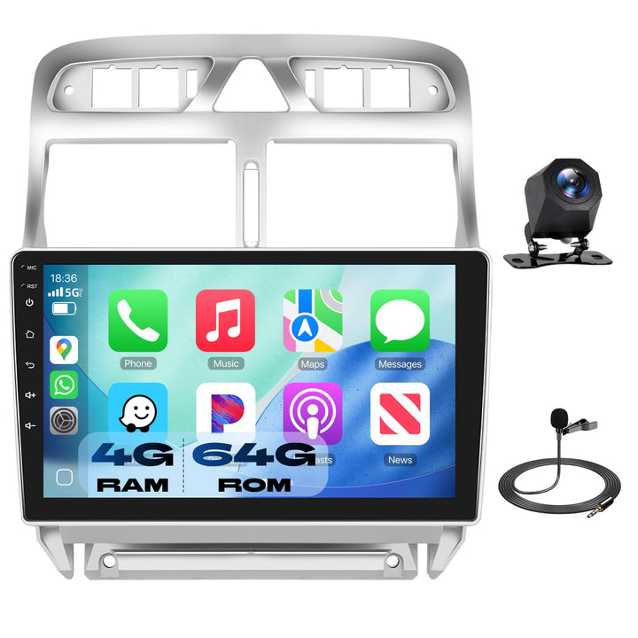 Podofo Carplay Android Autoradio für Peugeot 307 2002-2013,2G++64G,9" Touchscreen HiFi Android Auto
