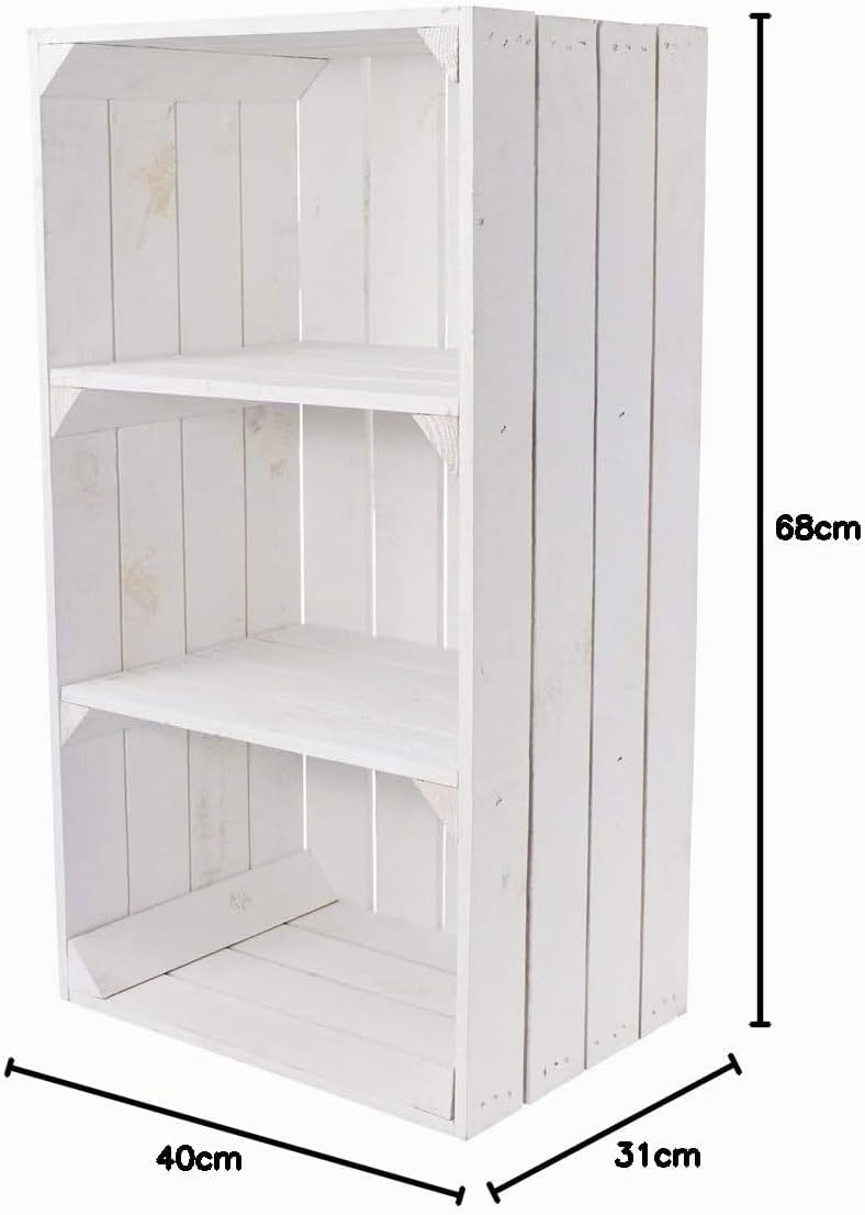6er Set Weisse Regalkiste mit 2 Mittelbrettern 68cm x 40cm x 31cm Apfelkiste Obstkiste Weinkiste Hol